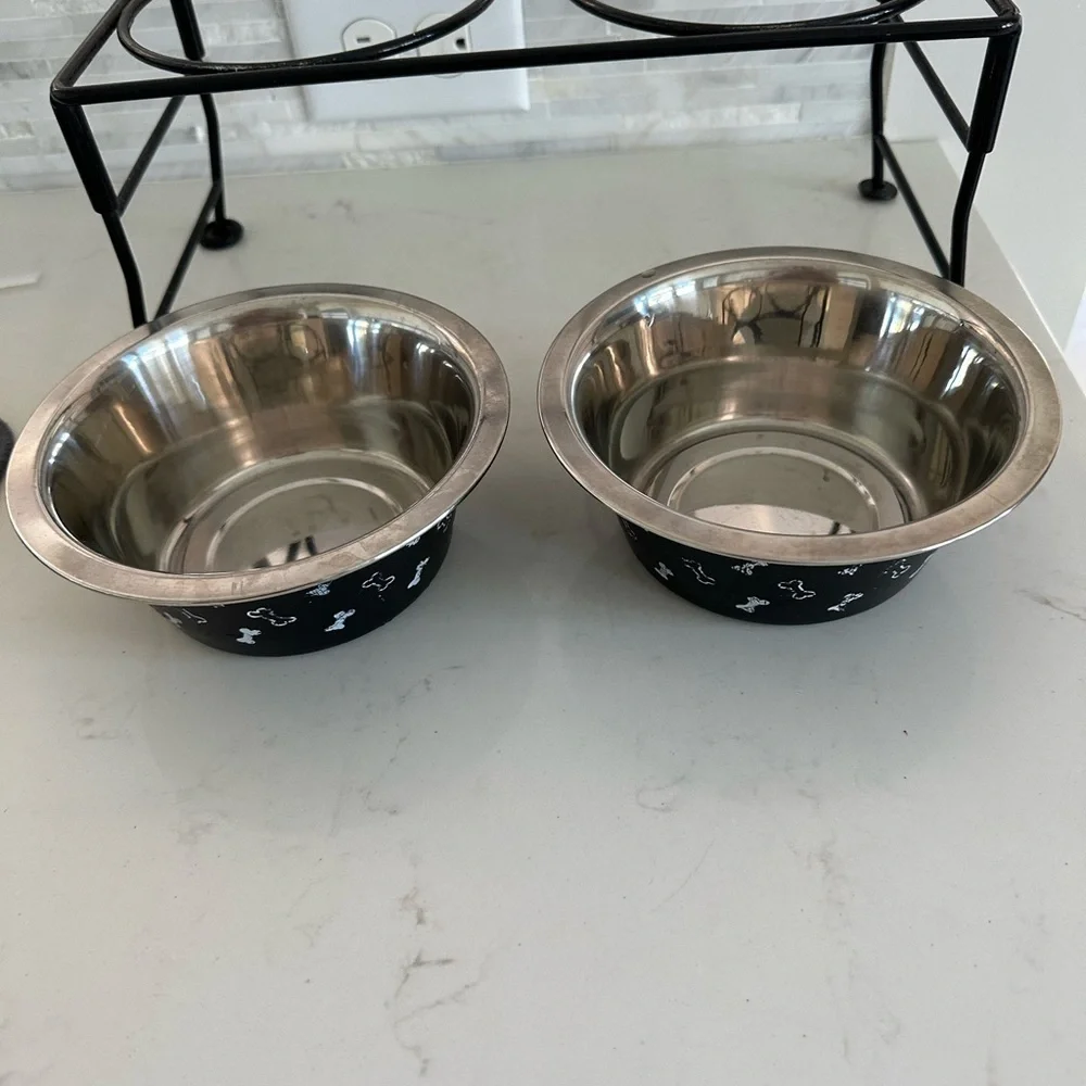 Stainless Steel Double Pet Bowl with Stand